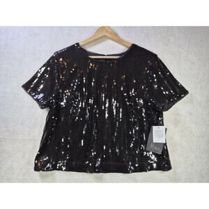 Y2K Cowboy Chic Glam Sequin Crop Top Sparkly Party Clubwear by Muse sz 12 #2174